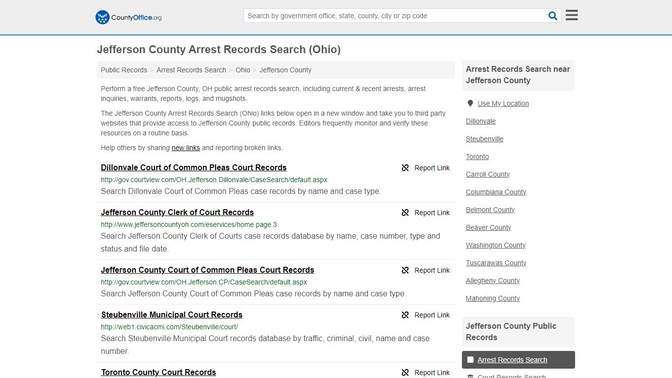 Jefferson County Arrest Records Search (Ohio) - County Office