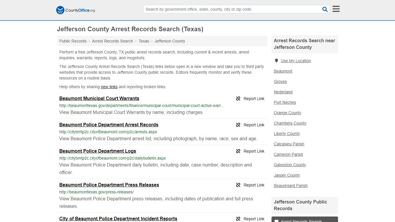 Jefferson County Arrest Records Search (Texas) - County Office