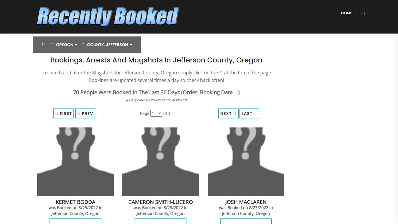 Recent bookings, Arrests, Mugshots in Jefferson County, Oregon